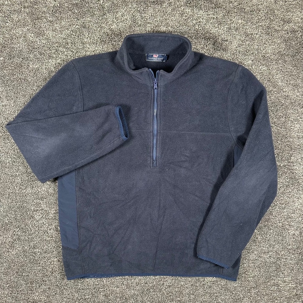 Vineyard Vines Pullover Mens M Navy Blue Fleece Quarter Zip Mock Neck Sweater